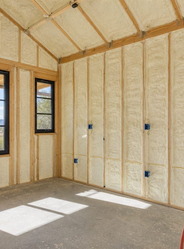 Spray foam insulation installed in the framed walls of an Arizona casita