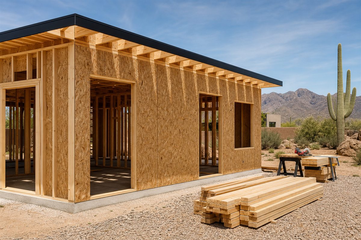 2x6 framing and full sheathing on an Arizona custom casita build