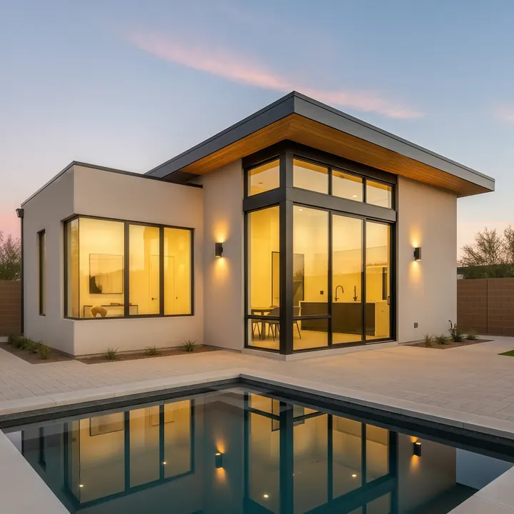 Horizon Edge Corner Glass ACB-DG-002 Arizona ADU design with corner glazing and desert landscaping