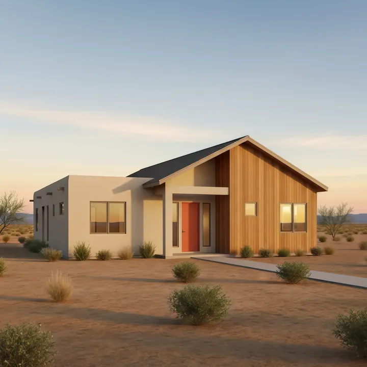Desert Glen Patio ACB-DG-016 custom casita design with shaded patio and desert landscaping
