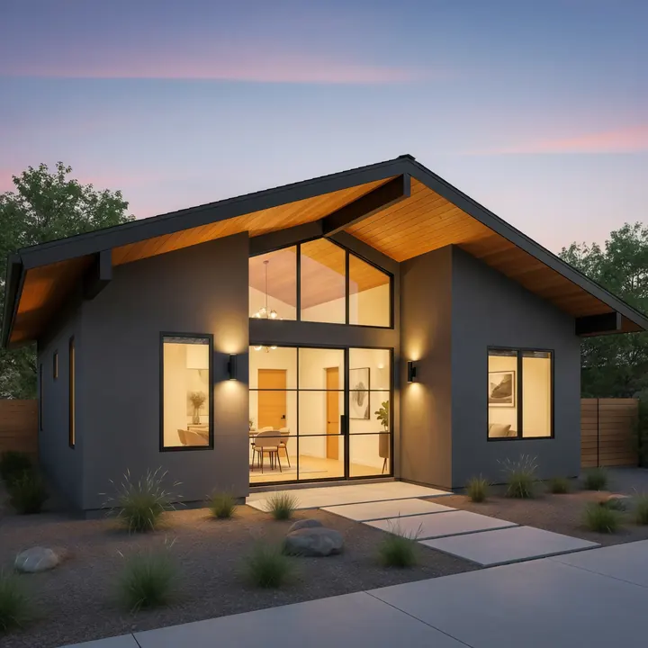 Cinder Ridge Twilight ACB-DG-032 Arizona casita design with evening lighting and modern exterior massing