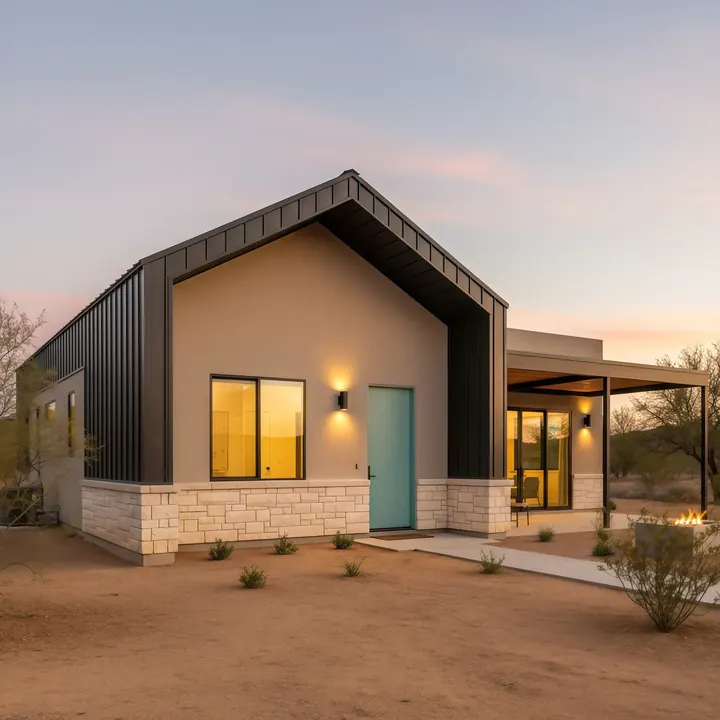 Canyon Shade Modern ACB-DG-034 custom casita exterior with shaded patio and desert-modern styling