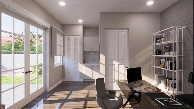 Office entry rendering for the 20 by 15 backyard casita office