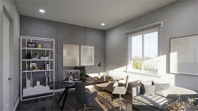 Office lounge rendering for the 20 by 15 backyard office casita