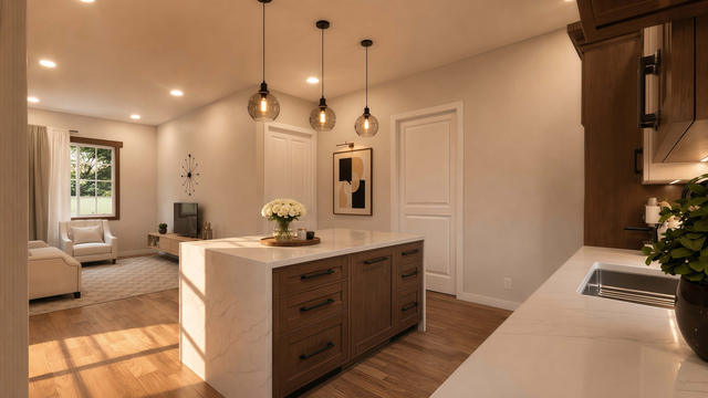 Bedroom view of the 600-square-foot, 20-by-30-foot one-bedroom casita with covered porch, showing the private sleeping area and closet access.