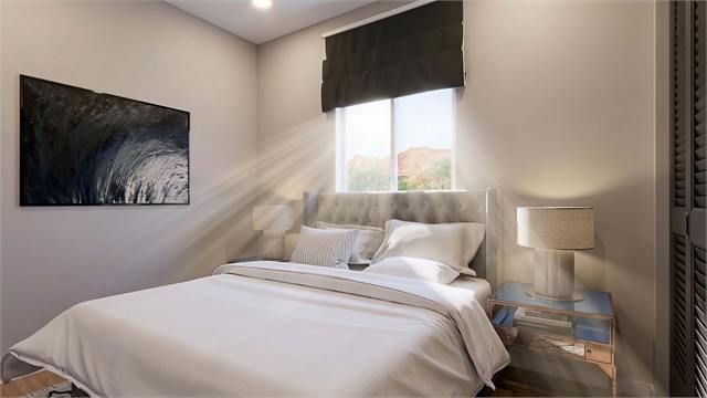 Bedroom window view rendering for a 700 square foot Arizona casita