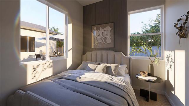 Bedroom rendering for the 23 by 15 345 square foot casita floor plan