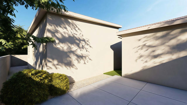 Porch Front view of the 638-square-foot, 24-by-26-foot one-bedroom casita with full-width porch, showing the full-width covered porch and entry.