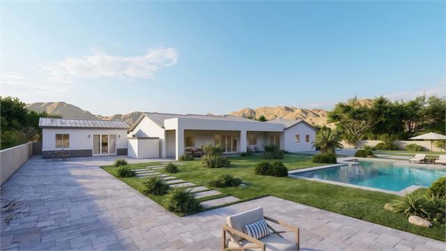 Estate pool exterior rendering showing the 25 by 16 casita beside the main Arizona home