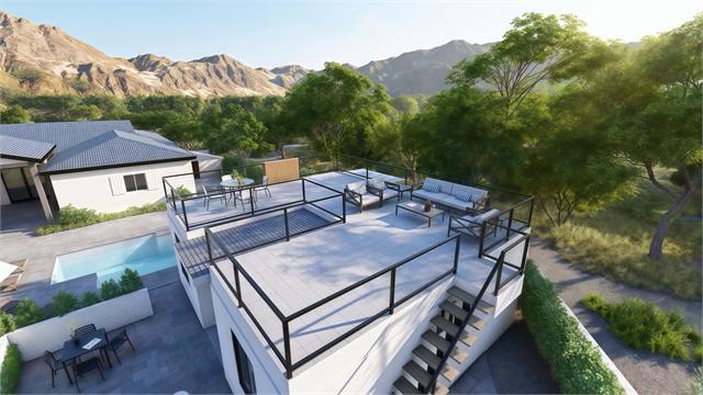 Rooftop deck rendering for the 25 by 30 750 square foot casita