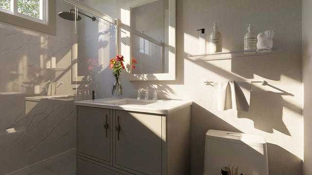 Kitchen view of the 405-square-foot, 27-by-15-foot one-bedroom casita, showing the linear kitchen and peninsula.