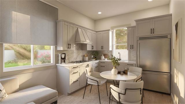 Open kitchen and living rendering for the 27 by 15 casita floor plan