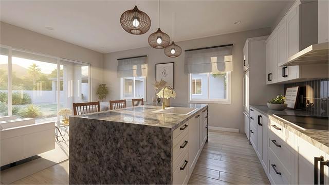 Kitchen island rendering for the 29 by 34 one-bedroom ADU