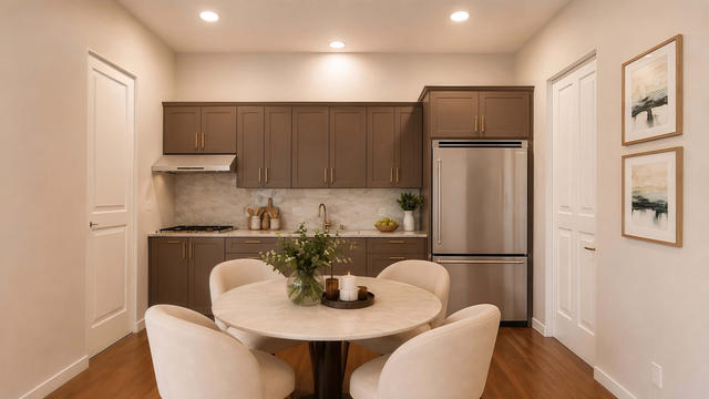 Living Room view of the 600-square-foot, 30-by-20-foot one-bedroom casita with pantry and laundry, showing the seating area and open circulation.