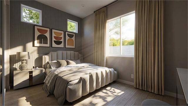 Private bedroom rendering for the 35 by 21 accessory dwelling unit floor plan