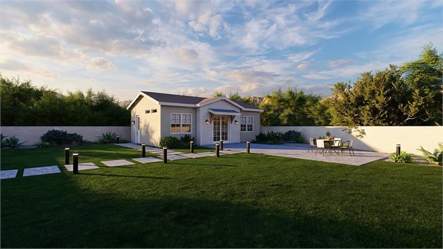 Backyard patio rendering of the 35 by 22 casita