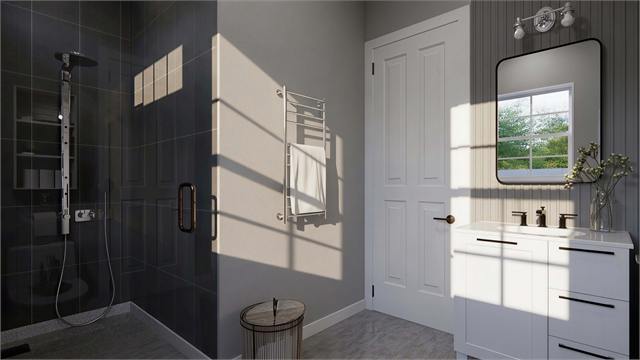 Full bathroom shower rendering for the 35 by 22 casita