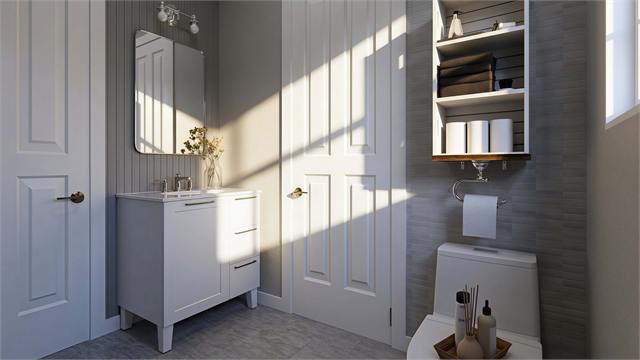 Half bath rendering for the 35 by 22 casita floor plan