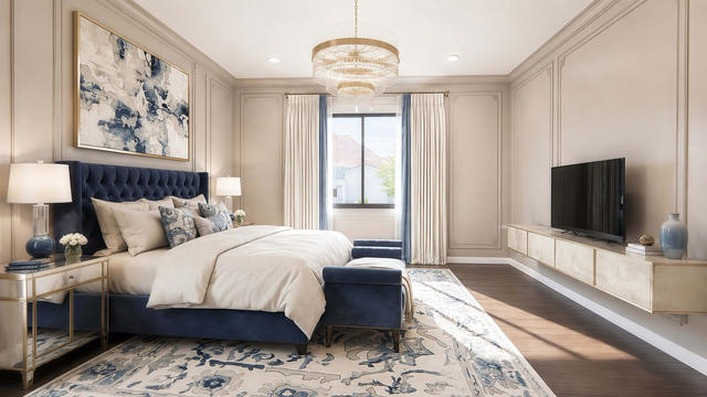 Bedroom view of the 1,085-square-foot, 35-by-41-foot two-bedroom casita, showing bright bedroom and storage.