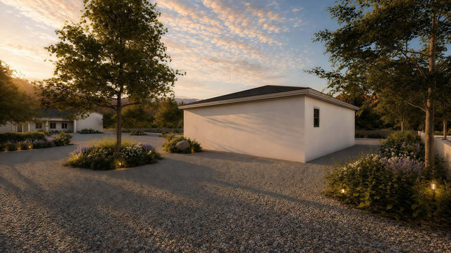 Rear Side view of the 1,085-square-foot, 35-by-41-foot two-bedroom casita, showing rear and side elevations.