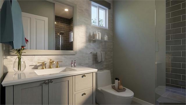 Bathroom vanity rendering for the 36 by 27 casita floor plan