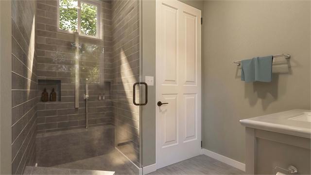 Separate shower rendering for the 36 by 27 casita with one bath