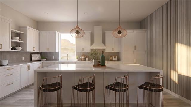Kitchen island rendering for the 36 by 41 Arizona casita floor plan
