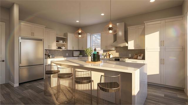 Kitchen range and island rendering for the two bedroom casita plan