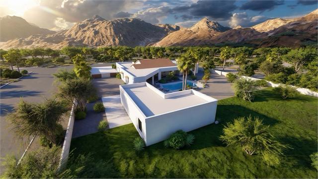 Aerial rendering of the 1100 square foot casita, main home, pool, and Arizona mountain property