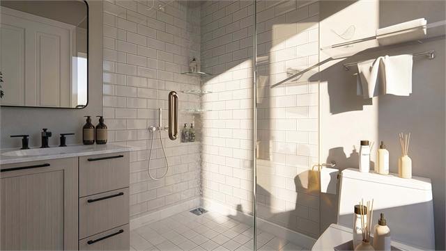 Full bathroom shower rendering for a 37 by 32 casita with garage