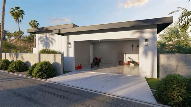 Garage exterior rendering for the 37 by 32 casita with attached garage floor plan