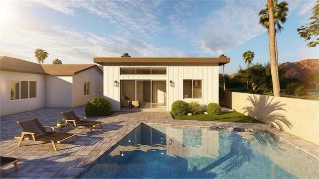 Kitchen window rendering for the 37 by 32 Arizona casita with garage