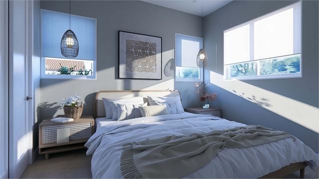 Bedroom rendering for the 37 by 35 two-bedroom ADU casita
