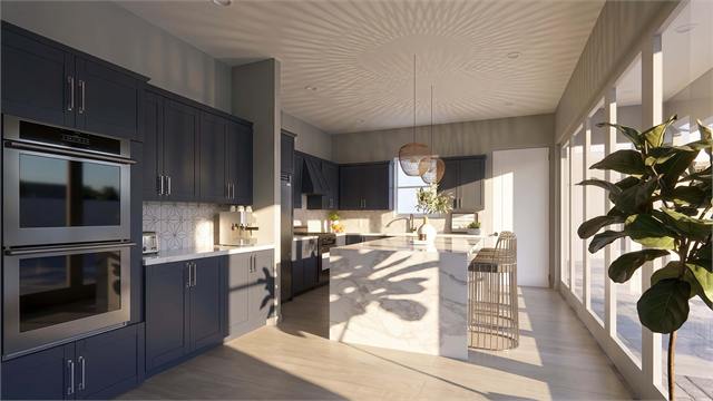 Kitchen wall rendering for the 37 by 35 1300 square foot ADU casita floor plan