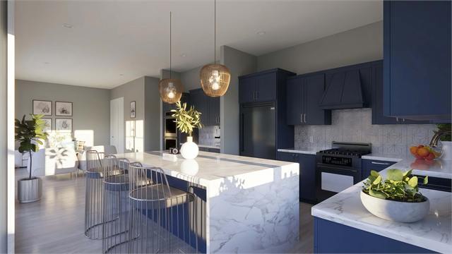 Open kitchen and living rendering for the 37 by 35 ADU casita