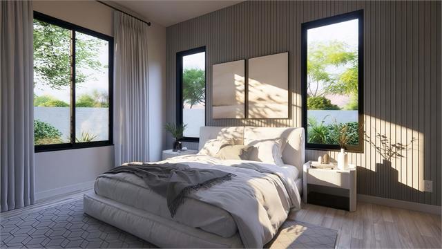 Bedroom suite rendering for the 45 by 22 990 square foot accessory dwelling unit floor plan