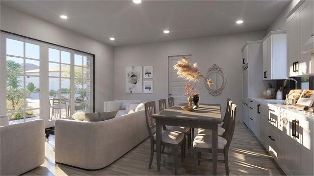 Dining and kitchen rendering for the 45 by 22 990 square foot ADU