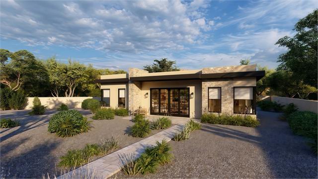Front exterior rendering of the 45 by 22 990 square foot accessory dwelling unit