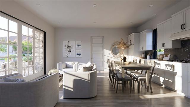 Living and dining porch rendering for the 45 by 22 two-bedroom ADU