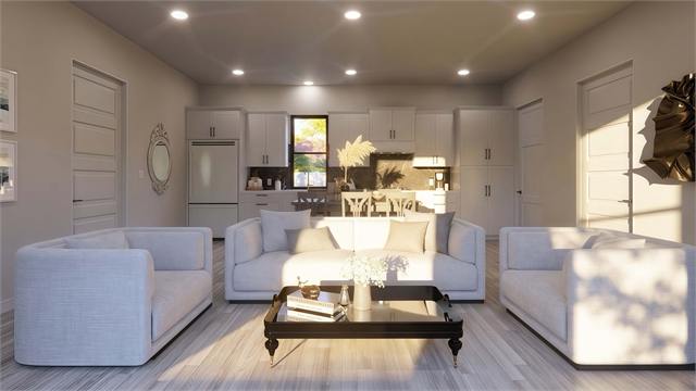 Living room and kitchen rendering for the 45 by 22 accessory dwelling unit