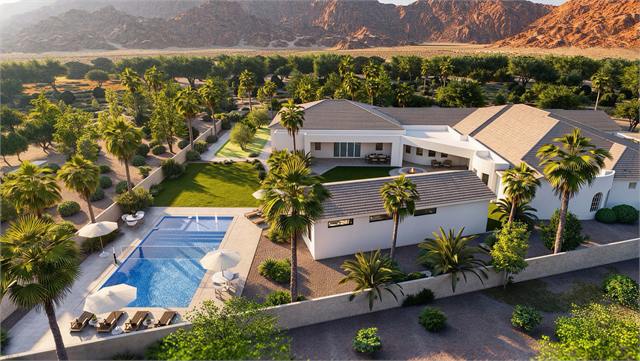 Estate aerial rendering showing the 874 square foot casita behind a main Arizona home