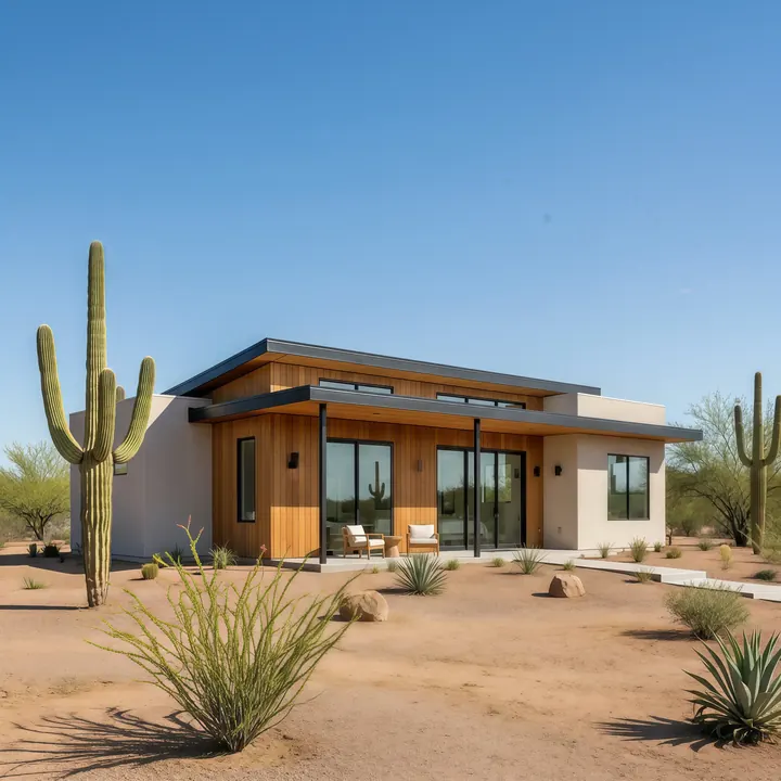 Halo Vista modern Arizona ADU design with broad glass and desert light