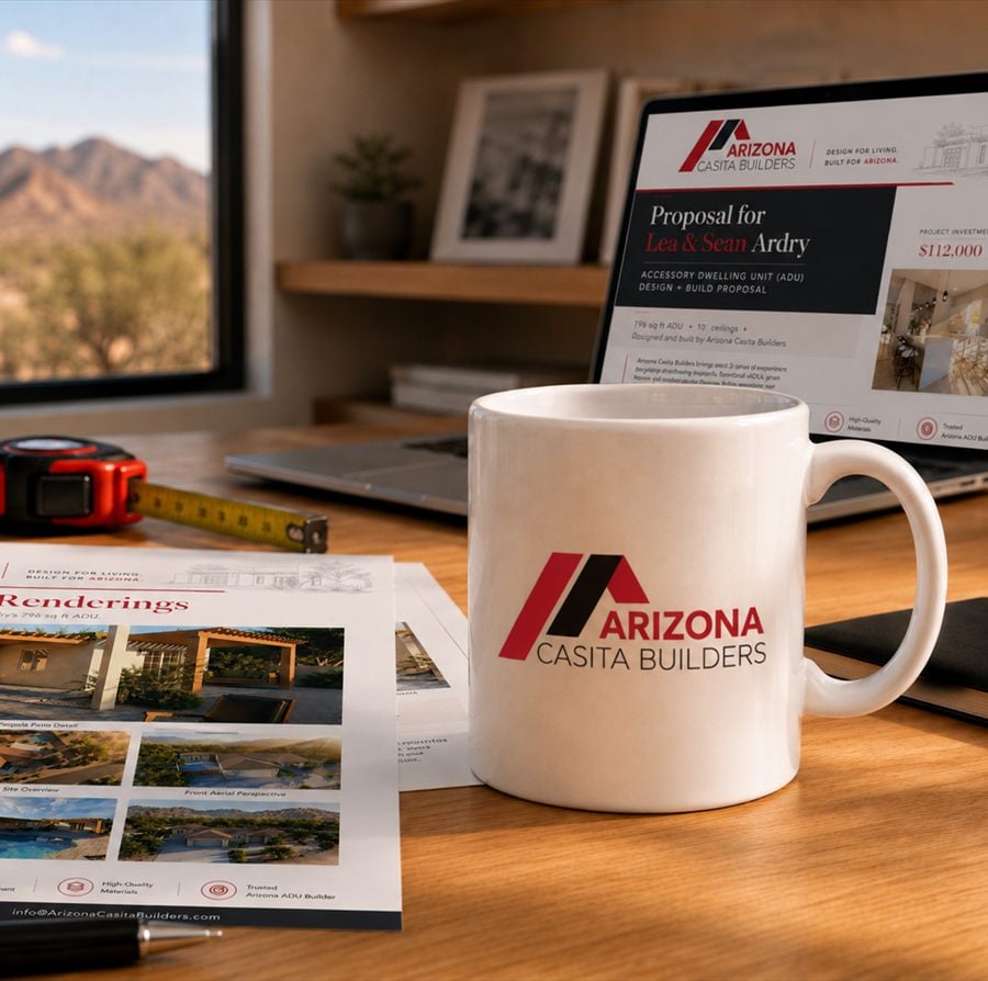 Arizona Casita Builders proposal and coffee mug for custom casita consultation