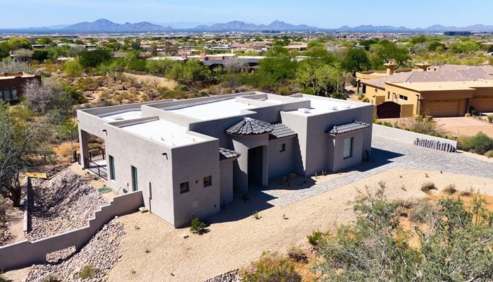 Finished Scottsdale casita build with mountain views and desert landscaping