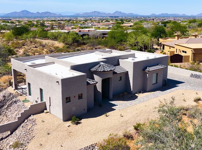 Aerial view of finished Scottsdale casita and desert mountain setting