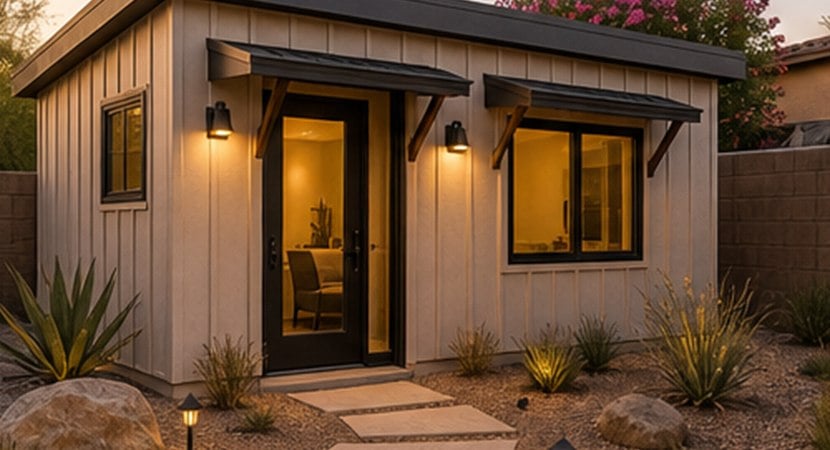 Rental-ready backyard ADU with private walkway and low maintenance landscaping