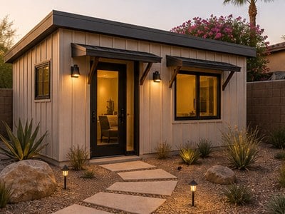 Rental-ready backyard ADU with private walkway and low maintenance landscaping
